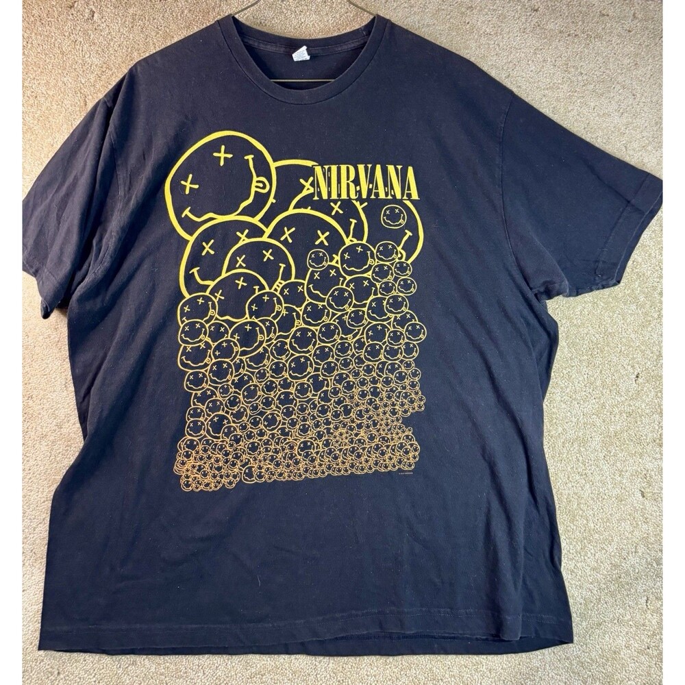 Vintage Nirvana T-Shirt Adult Medium Black Nevermind Y2K Grunge XXL 2007 Smiley